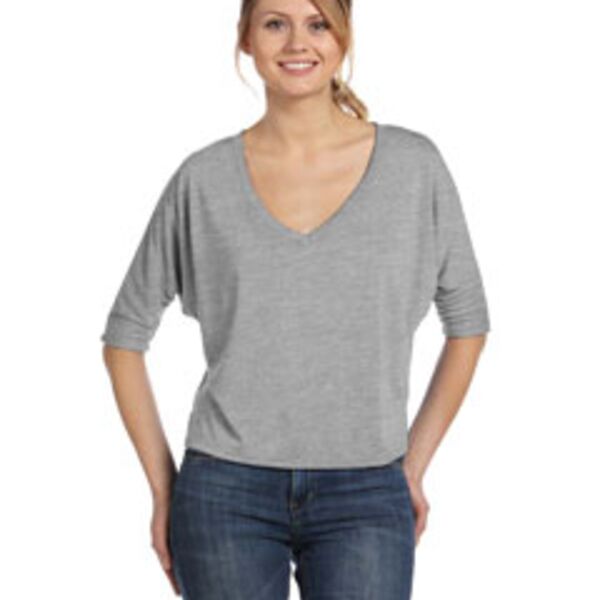 Ladies' Flowy Boxy Half-Sleeve V-Neck T-Shirt Thumbnail